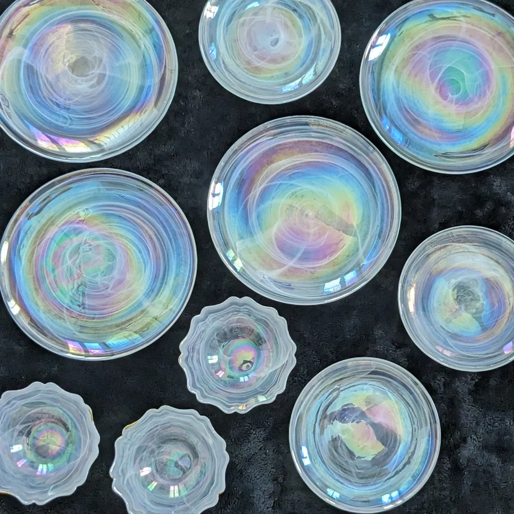 Artistic Accents Turkish Iridescent Swirl Pearl Glass 10 Pieces Plates and Bowls